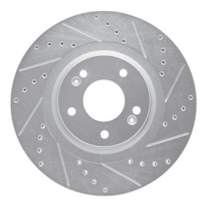 Kia Sedona Brake Rotor (1) - Front Right - R1 Concepts - Drilled & Slotted - Silver - `15-`21